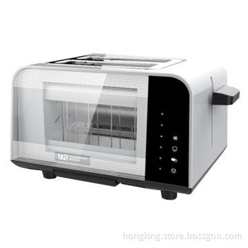 Transparent Glass Toaster with 42 Wide Slots, Stainless Steel Housing, Crumb Tray, Slide-out Glass